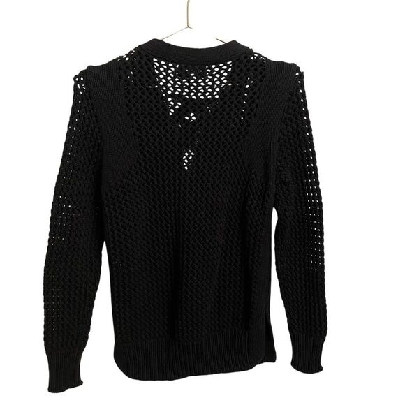 Derek Lam 10 Crosby Open Knit Black Cotton Lace Up V Neck Sweater Size SP - Picture 6 of 7